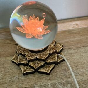 Lotus Colors Change Light Stand  Glass USB Cord Multi Colors Round Ball